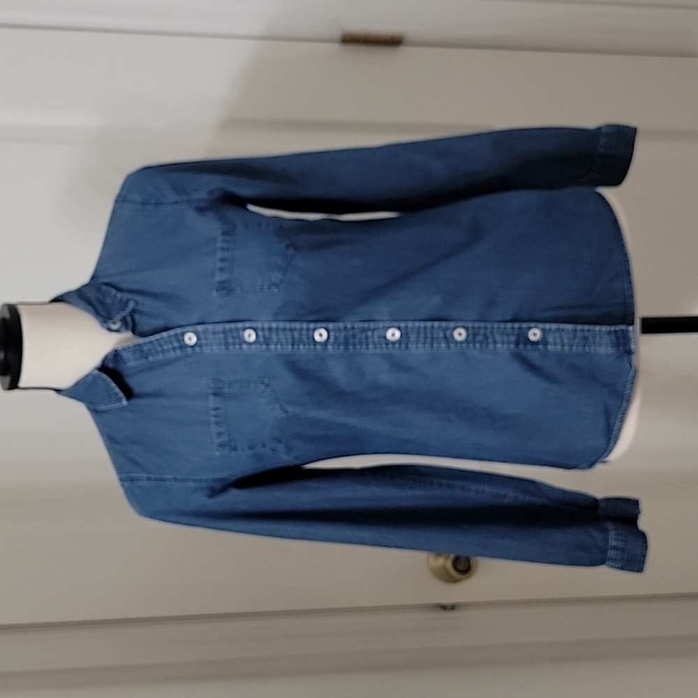 The Limited Size XS Blue Button Down Long Sleeve Denim-Look Top Gently Used Cond